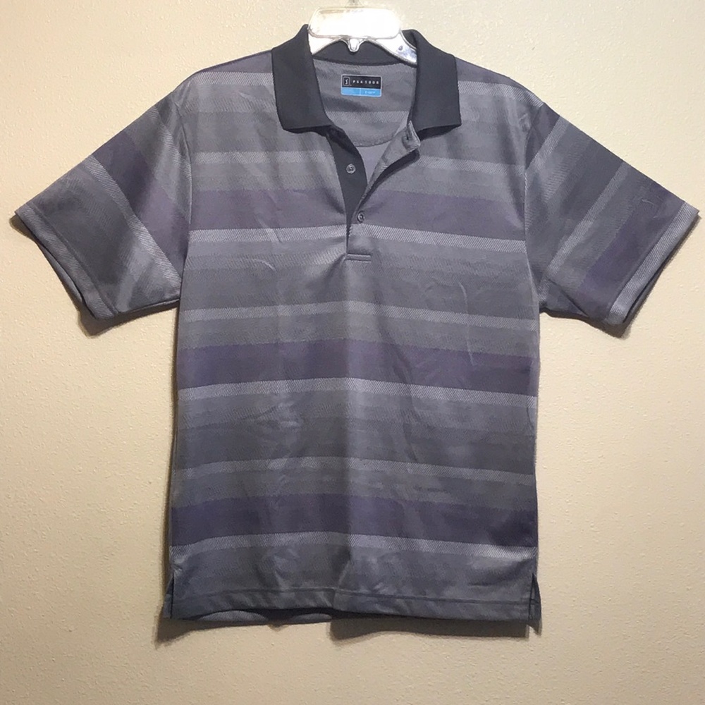 PGA Tour Golf Polo Shirt Gray/Purple Size Small Petite 100% Polyester